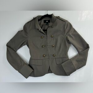 H&M Studded Military Steampunk Studded Army Green Lined Jacket Womens Size 4